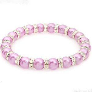 Pink Pearl and Crystal Stretch Bracelet